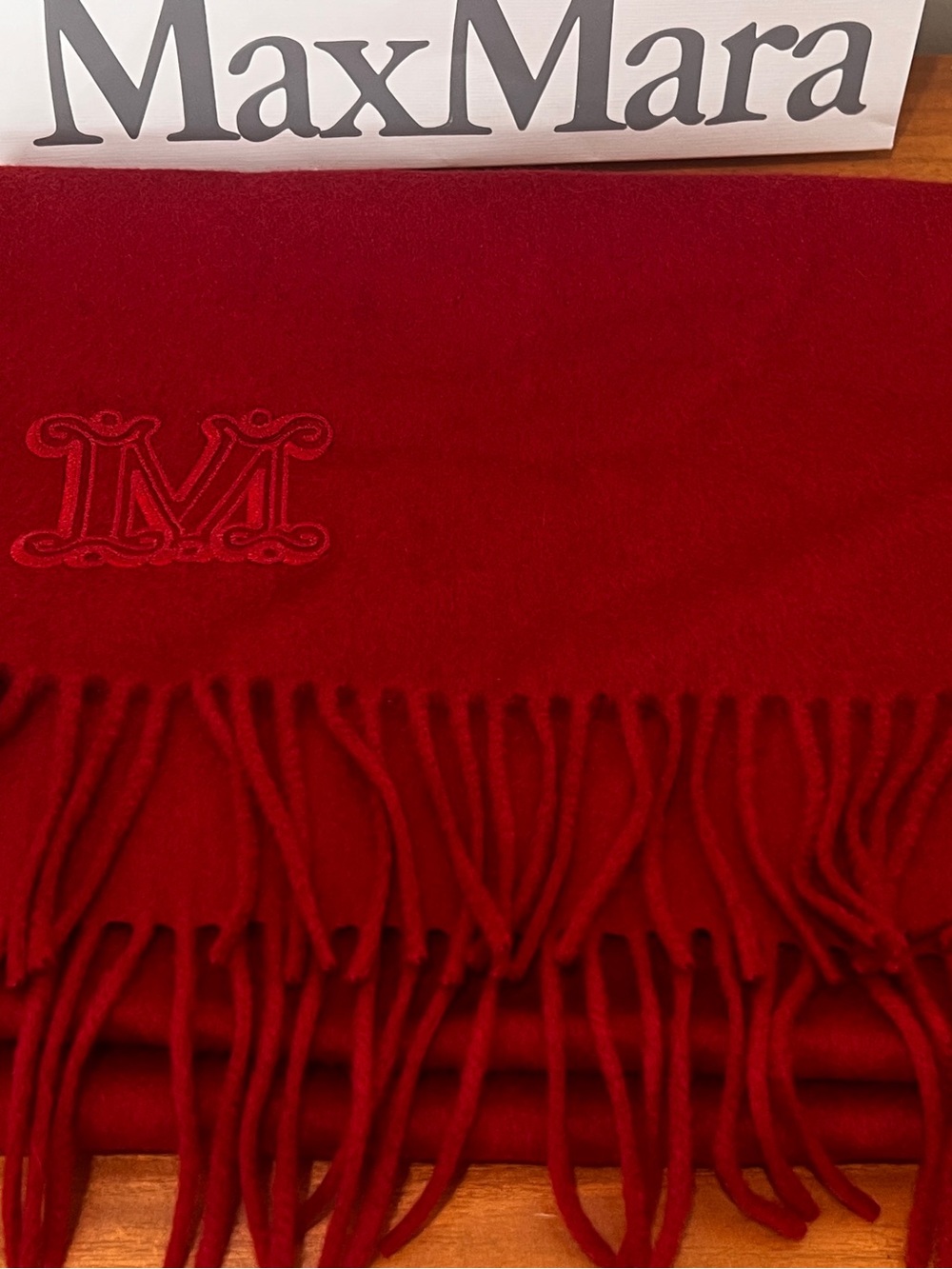 NWT MaxMara Cashmere Red Fringed Scarf